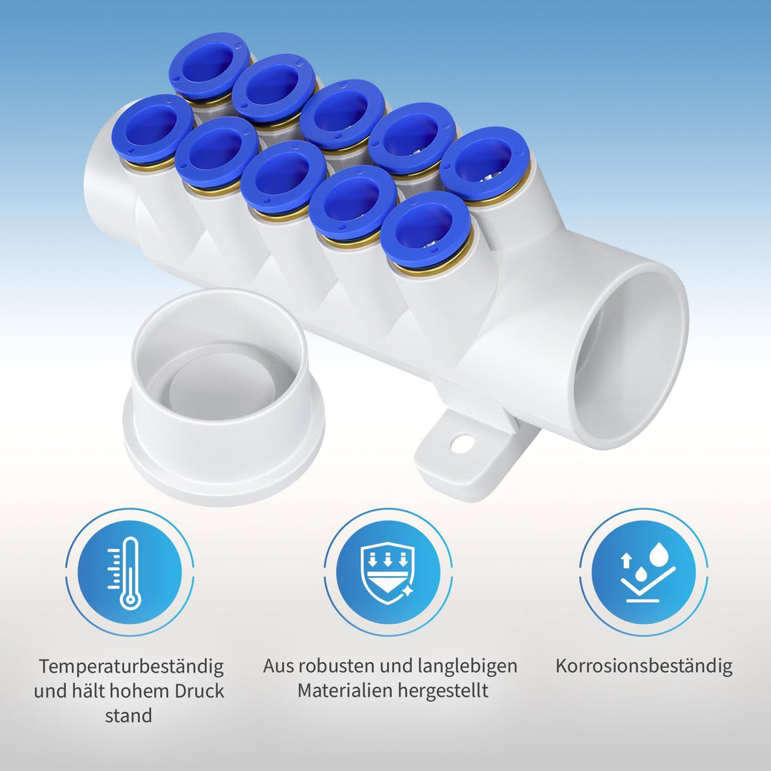 AQUADE Gebläse Set Whirlpool Bausatz Luftgebläse Airblower mit Airjets für Badewanne mit 10 Airjet,