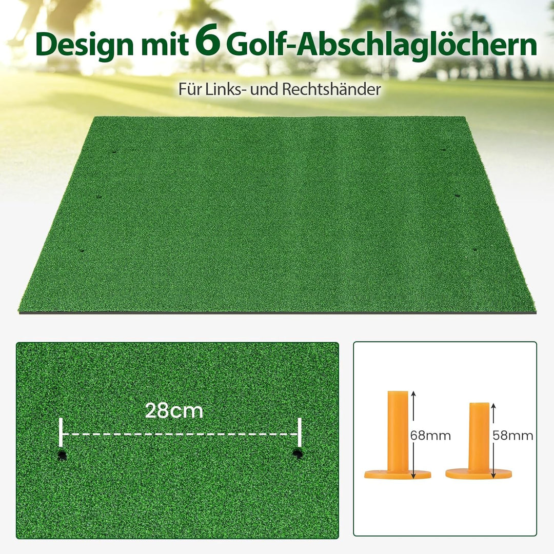 GYMAX Golf Abschlagmatte, Golf Übungsmatte mit 2 Gummi-Tees, 2 Ausrichtungsstäben & 6 Abschlagpositi