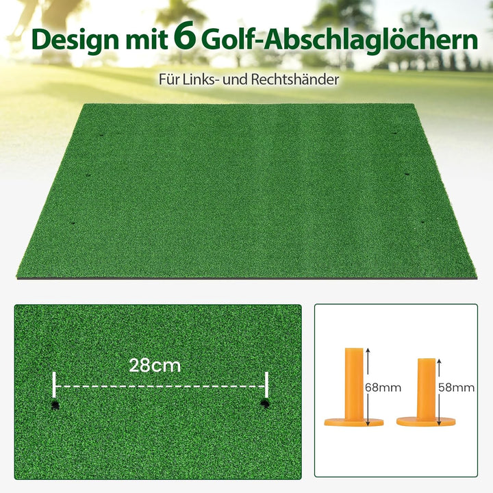 GYMAX Golf Abschlagmatte, Golf Übungsmatte mit 2 Gummi-Tees, 2 Ausrichtungsstäben & 6 Abschlagpositi