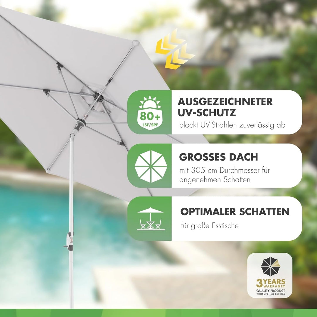 Doppler Sonnenschirm AluPro Neo Kurbel 305cm I 6-eckiger Sonnenschirm für Balkon & Terrasse I Schirm