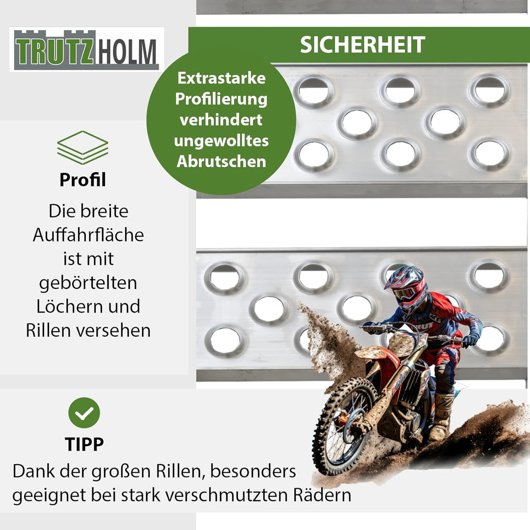 TRUTZHOLM 2 x Auffahrrampe 2-Fach klappbar 198cm Traglast 680 kg Alu geriffelt/gelocht grau Rampe Ve
