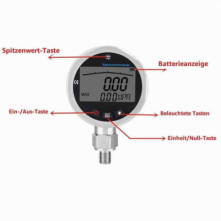 Digital Manometer G 1/4 Verbinder, Öl Gas Wasser Manometer 400BAR 0-40Mpa 10000PSI