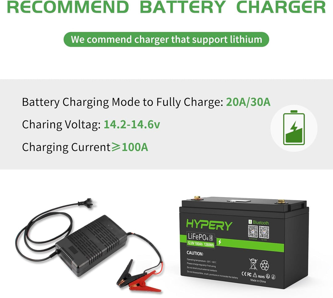 Smart 12V 100Ah LiFePO4 Batterie mit Bluetooth, LED-Display, Startschalter und BMS, perfekte Lithium