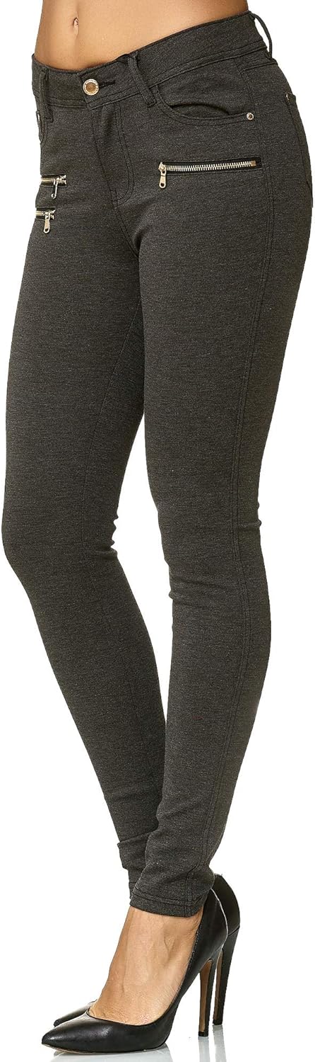 Elara Damen Stretch Hose Skinny Fit Jegging Chunkyrayan 34 Slim Dunkelgrau, 34 Slim Dunkelgrau