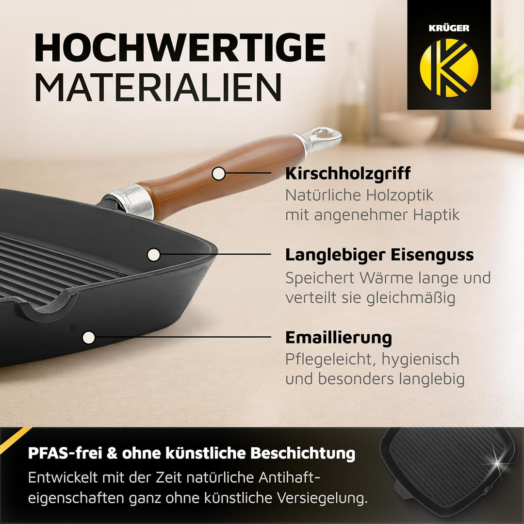 Eisenguss-Steakpfanne Rustica mit Rillenboden, 28 x 28 cm, Schwarz Rustica 28 x 28 cm Schwarz, Rusti
