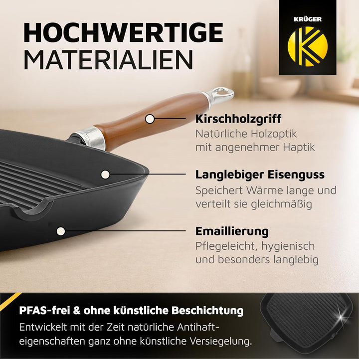 Eisenguss-Steakpfanne Rustica mit Rillenboden, 28 x 28 cm, Schwarz Rustica 28 x 28 cm Schwarz, Rusti