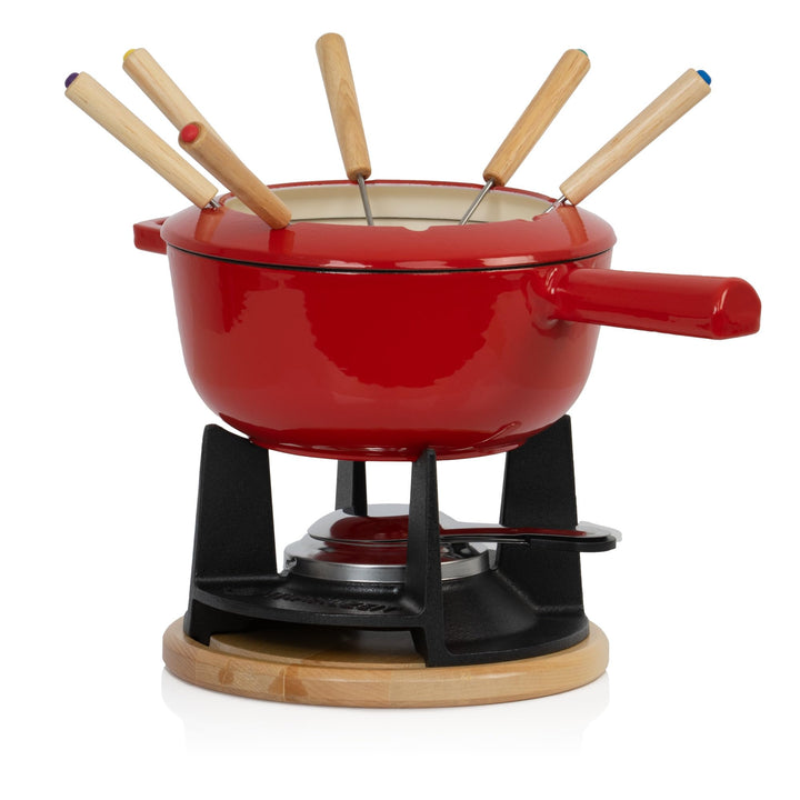 Mahlzeit Gusseisen Fondue Set für 6 Personen | 2 Liter | Fondueset 13 teilig mit Brenner und Gabeln