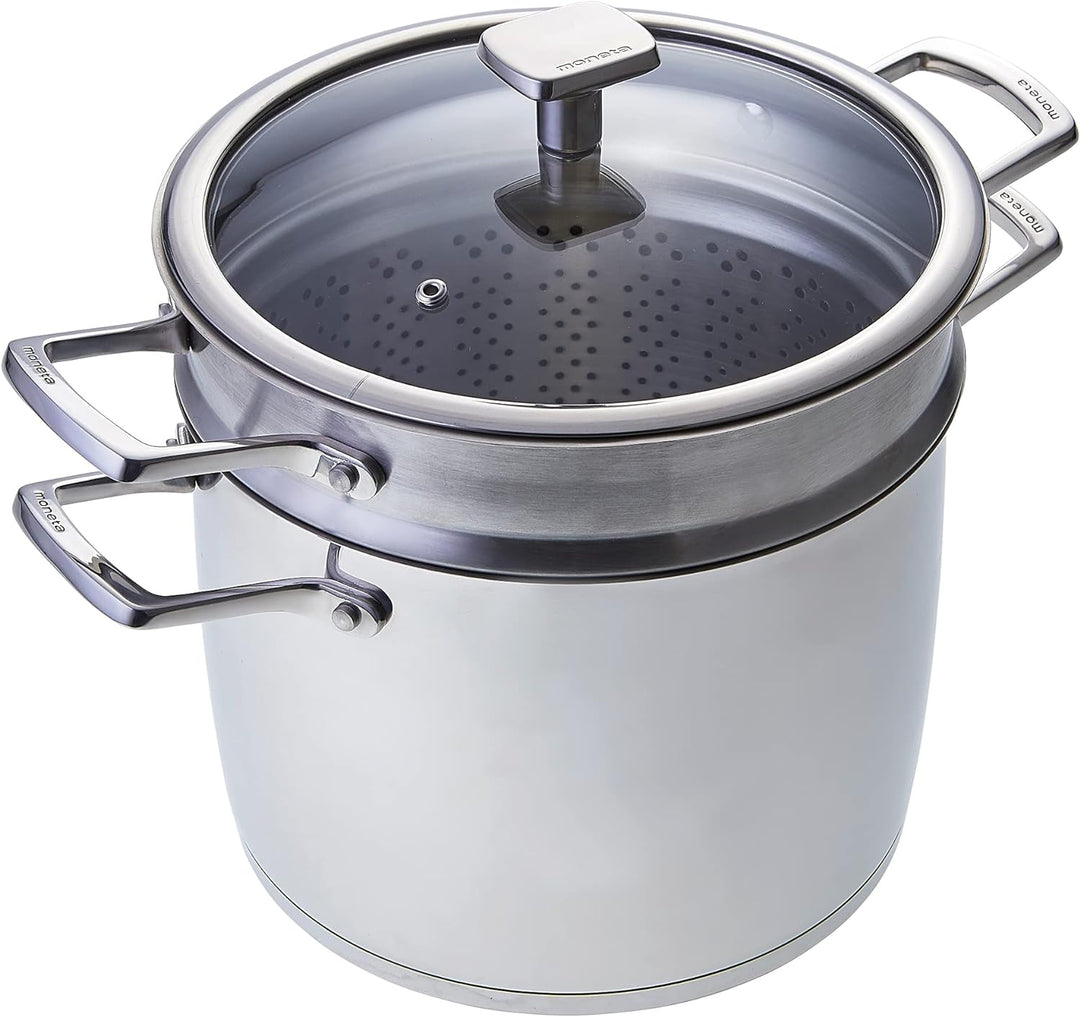 Moneta Accordo Kombi-Kochtopf 24 cm mit Deckel und Doppelkorb, Edelstahl für jedes Herd