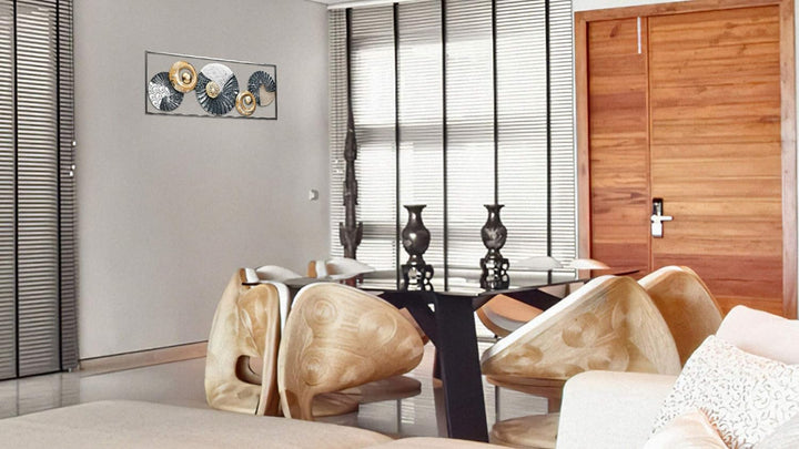 Kobolo Wandbild Wanddeko Metallbild 3D-Bild - SEASHELL -anthrazit weiss gold- ca 28x75 cm