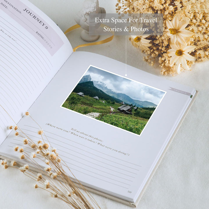 Lanpn Reisetagebuch Notizbuch 110 Seiten, Leinen Reisetagebuch zum Ausfüllen Fotobuch Reisejournal m