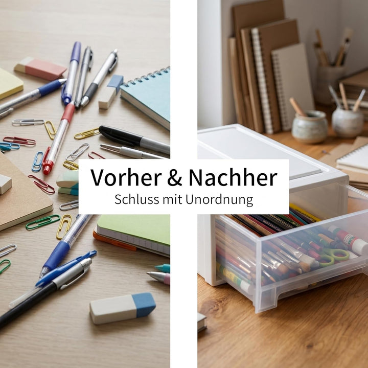 2 Stück Schubladenbox Kunststoff Weiss, 30 x 22 x 12cm Stapelbare Schreibtisch Organizer mit Schubla