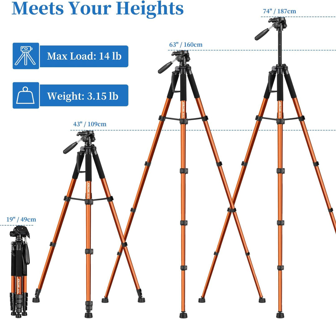 JOILCAN Kamera Stativ, 187cm Aluminium Leichte Dreibeinstativ für Canon Nikon DSLR mit Abnehmbar 3-W