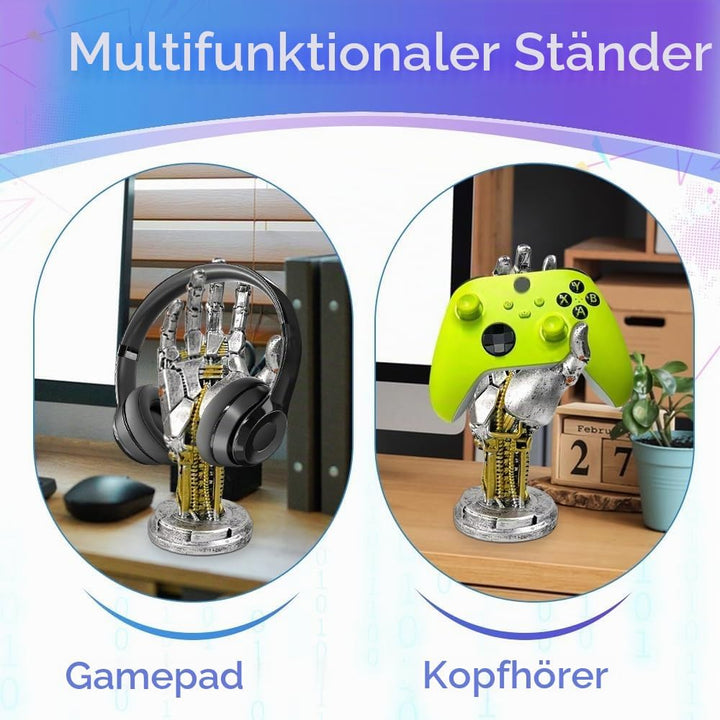 Cyberpunk Kopfhörerständer und Controller Ständer, Gaming Ständer Futuristisches Metalloptik Dekor C