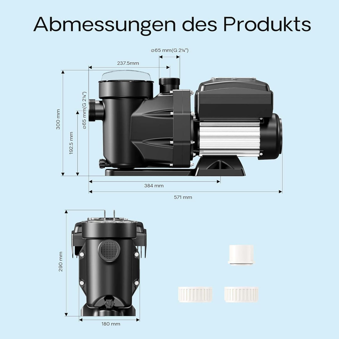 XPOtool Poolpumpe mit variabler Drehzahl 750W Schwimmbadpumpe 21000l/h Umwälzpumpe 17m Förderhöhe
