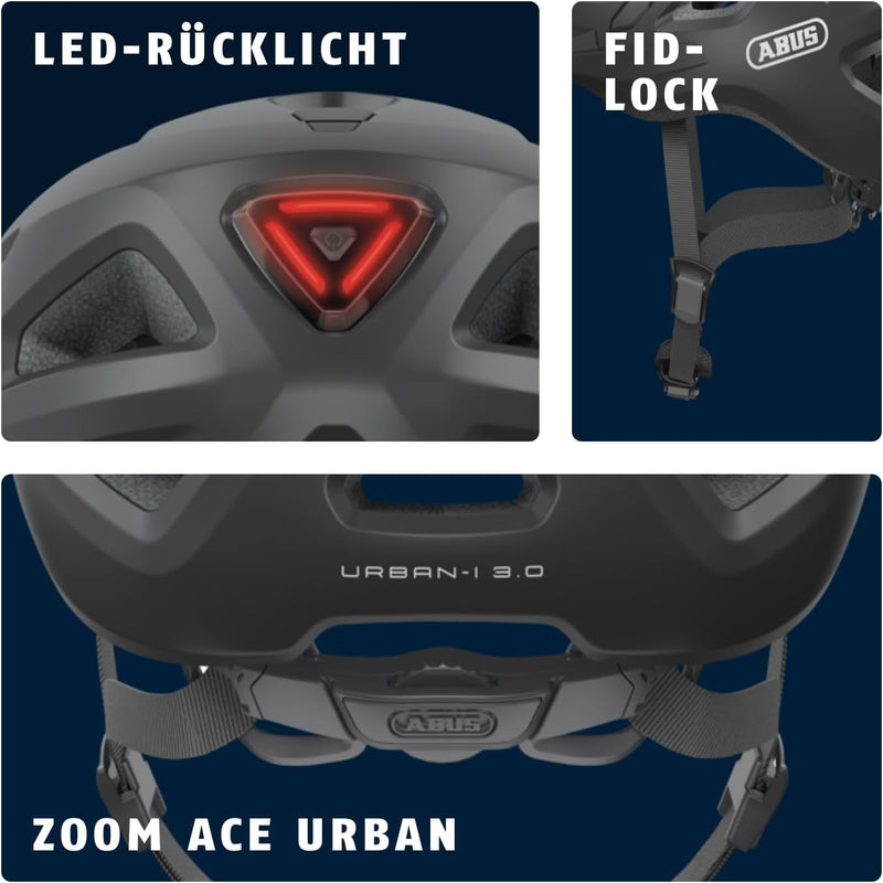 ABUS Stadthelm Urban-I 3.0 - Fahrradhelm mit Rücklicht, Schirm und Magnetverschluss - für Damen und