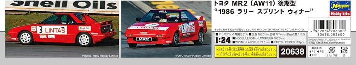 Hasegawa 20638 1/24 Toyota MR2, späte Version, 1986 Rally SprintWinner Modellbausatz, Mehrfarbig
