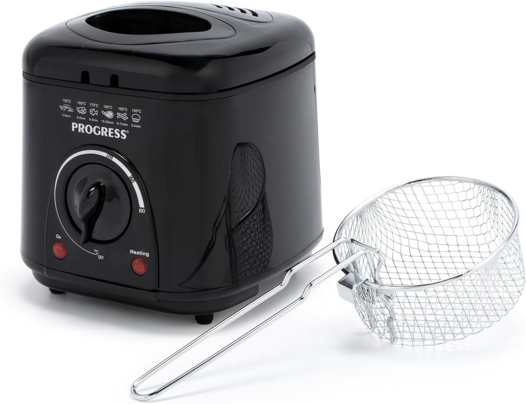 Progress EK2969PBLKVDE Kompakte 1L Mini-Fritteuse - Herausnehmbarer antihaftbeschichteter Frittierko