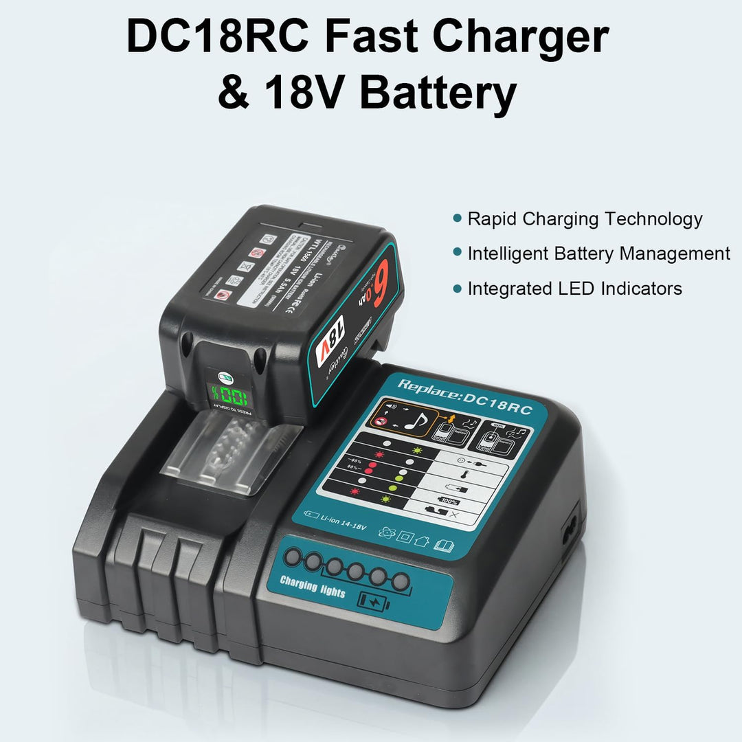 Waitley Schnellladegerät DC18RC kompatibel mit Makita 14,4 Volt und 18 Volt Akku