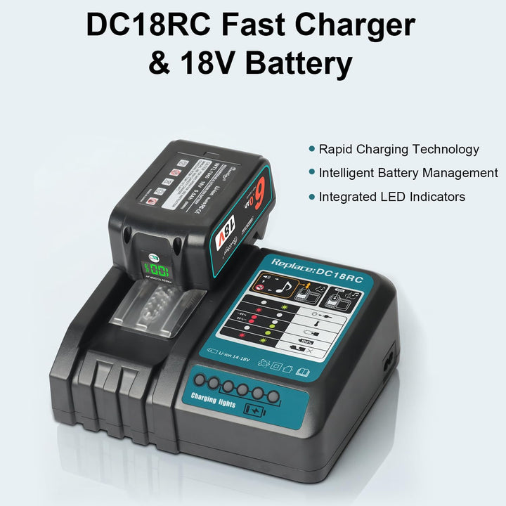 Waitley Schnellladegerät DC18RC kompatibel mit Makita 14,4 Volt und 18 Volt Akku