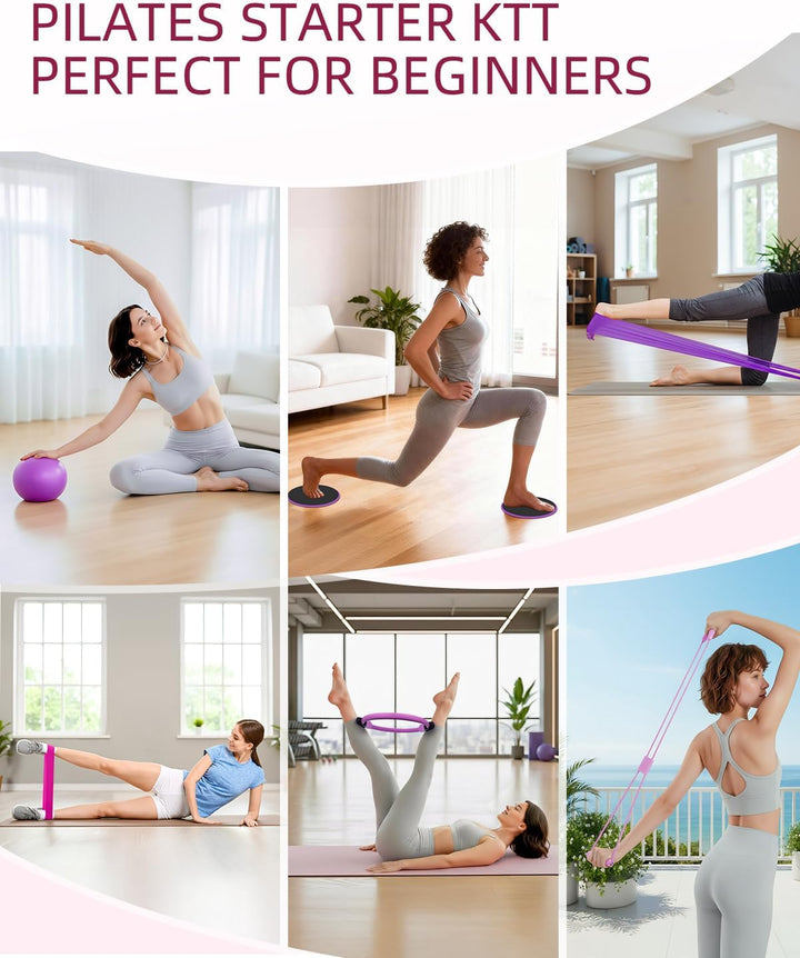 Abahub Pilates Ring Set, 35CM Magic Circle, 25CM Mini Ball,5er Set Fitnessbänder,Stretchbänder,Yoga