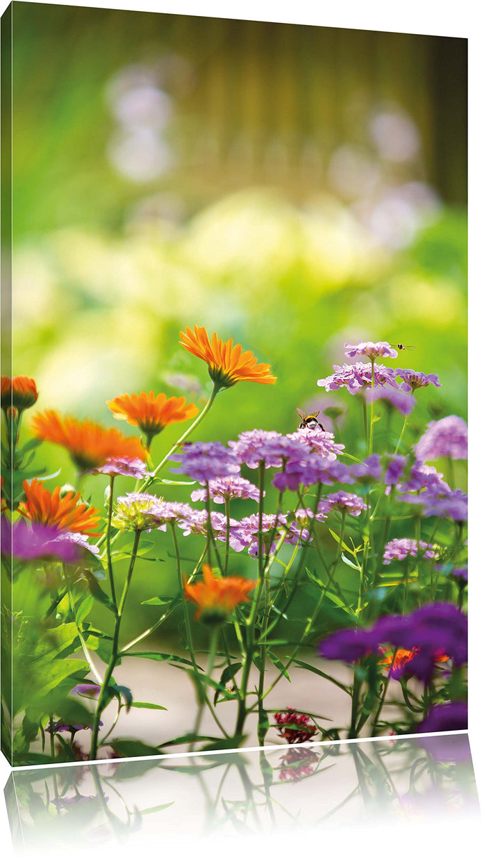 Pixxprint Blumenwiese, Format: 100x70 auf Leinwand, XXL riesige Bilder fertig gerahmt mit Keilrahmen