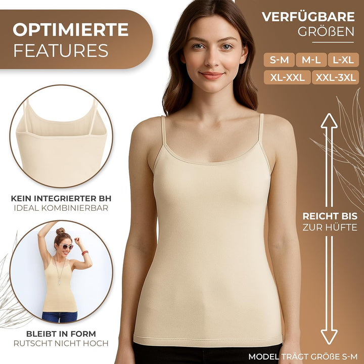 UnsichtBra 3er Pack Damen Shape Unterhemden | Spaghettiträger Basic Top Unterhemd | Mikrofaser Spagh