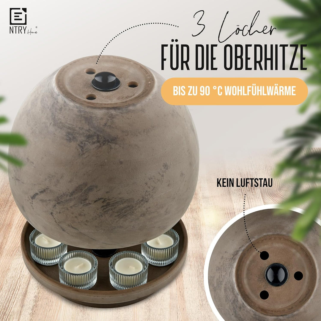 NTRY Home® CandleStove Teelichtofen - Stil Mercury XL Ø26 cm - Doppelwandig - 3Top Heater - Teelicht