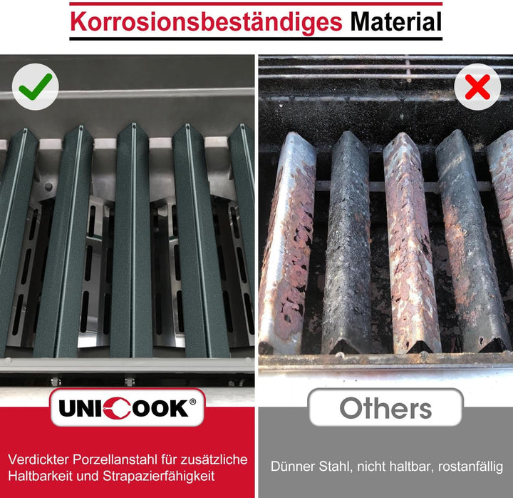 Unicook 7636 Grill Heizplatte, 5 Stück Brennerabdeckung für Weber Spirit I & II & GS4 300 Series Gri