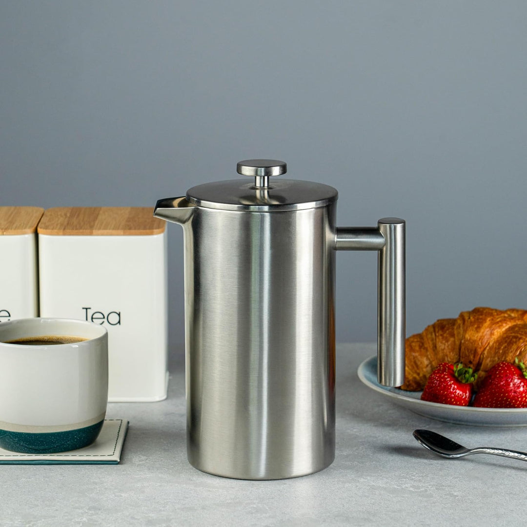 Grunwerg Double Wall Straight Sided Cafetiere, 8 Cup 1L Satiniert, 1L Satiniert