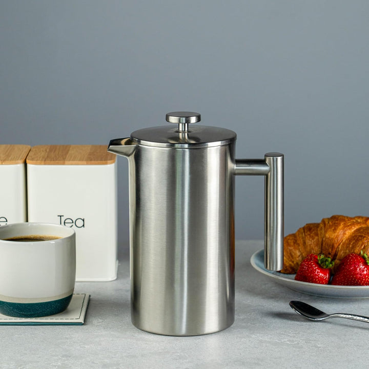 Grunwerg Double Wall Straight Sided Cafetiere, 8 Cup 1L Satiniert, 1L Satiniert
