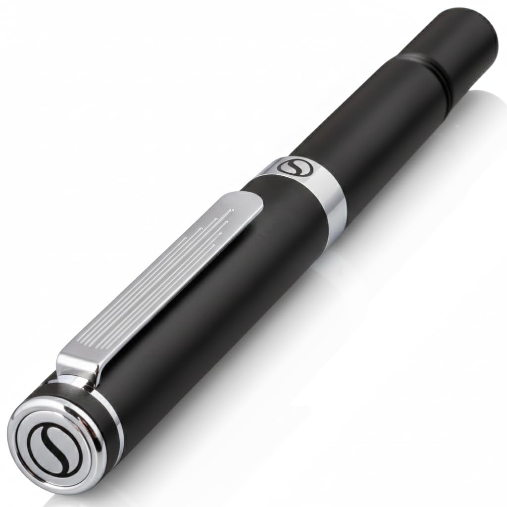Scriveiner Schwarzer Kugelschreiber EDC Luxus Stift, Taschenkugelschreiber mit Chrom, Schönes Gesche