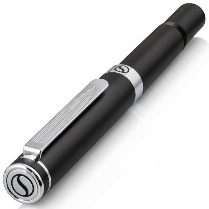 Scriveiner Schwarzer Kugelschreiber EDC Luxus Stift, Taschenkugelschreiber mit Chrom, Schönes Gesche