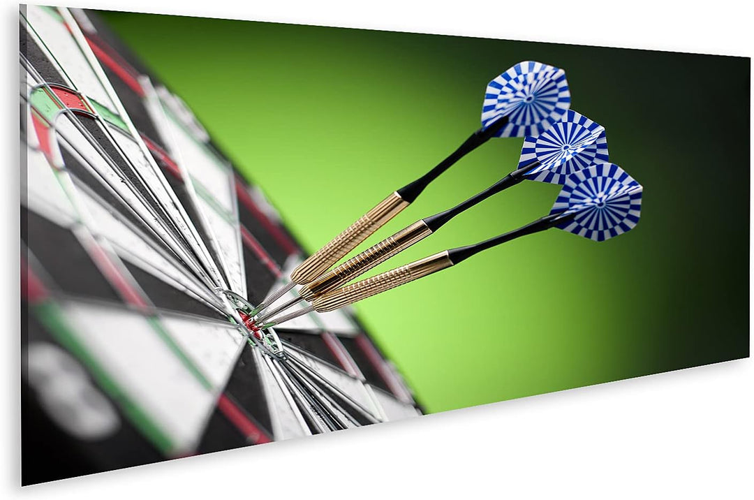 Bild auf Leinwand Darts Pfeile Im Target Center Wandbild Poster Kunstdruck Bilder Format: 120x40cm -