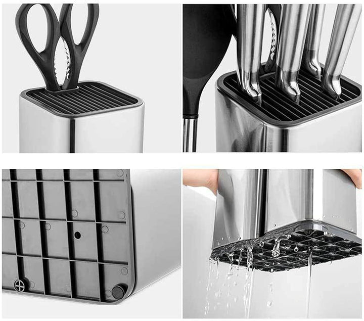 -in-1 Messerblock aus Edelstahl mit Utensilienhalter Set Küchenbesteck, Utensil, Messer Organizer, K