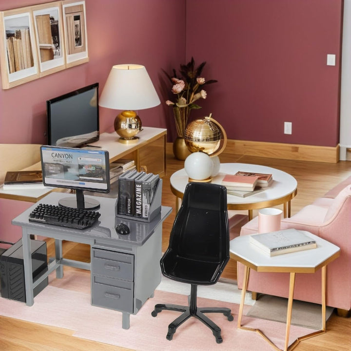 2 Sets Miniatur PuppenhausmöBel BüRotisch Mit Stuhl Computer Modell Simulations Pc Spielzeug FüR Kin