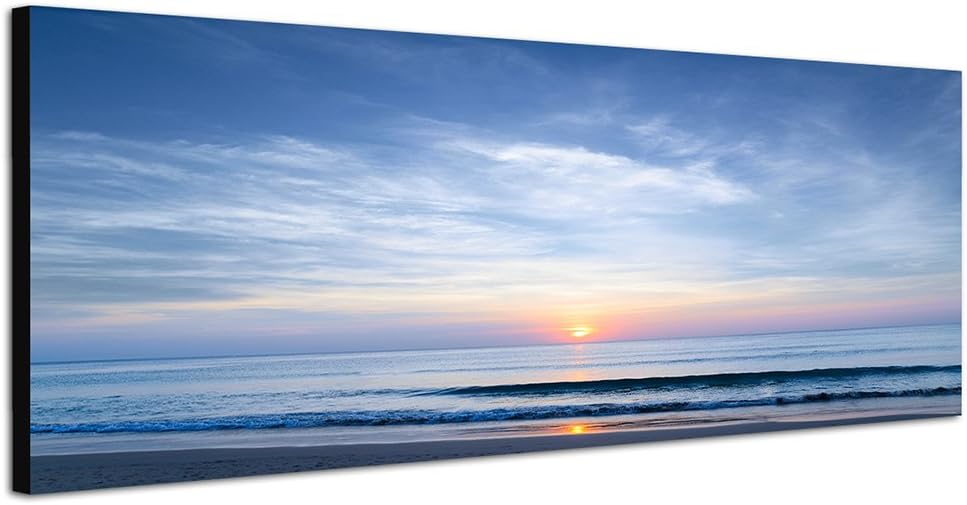 Paul Sinus Art Panoramabild auf Leinwand und Keilrahmen 150x50cm Meer Strand Wellen Wolkenhimmel Son