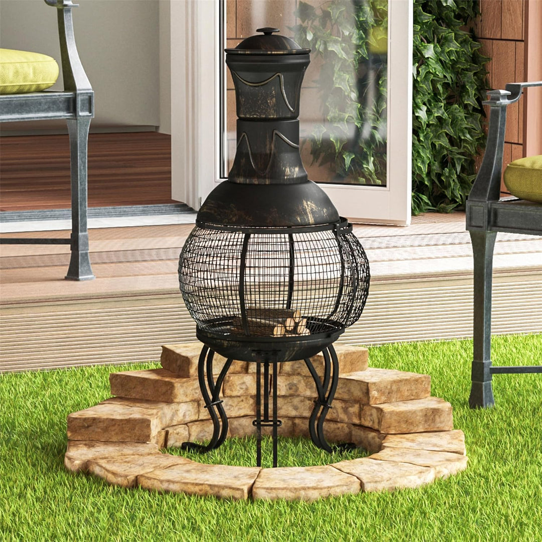 Home Discount® Terrassenheizung, Gartenkamin, Grill, aus Stahl, Schwarz und Antikgold Modern, Modern