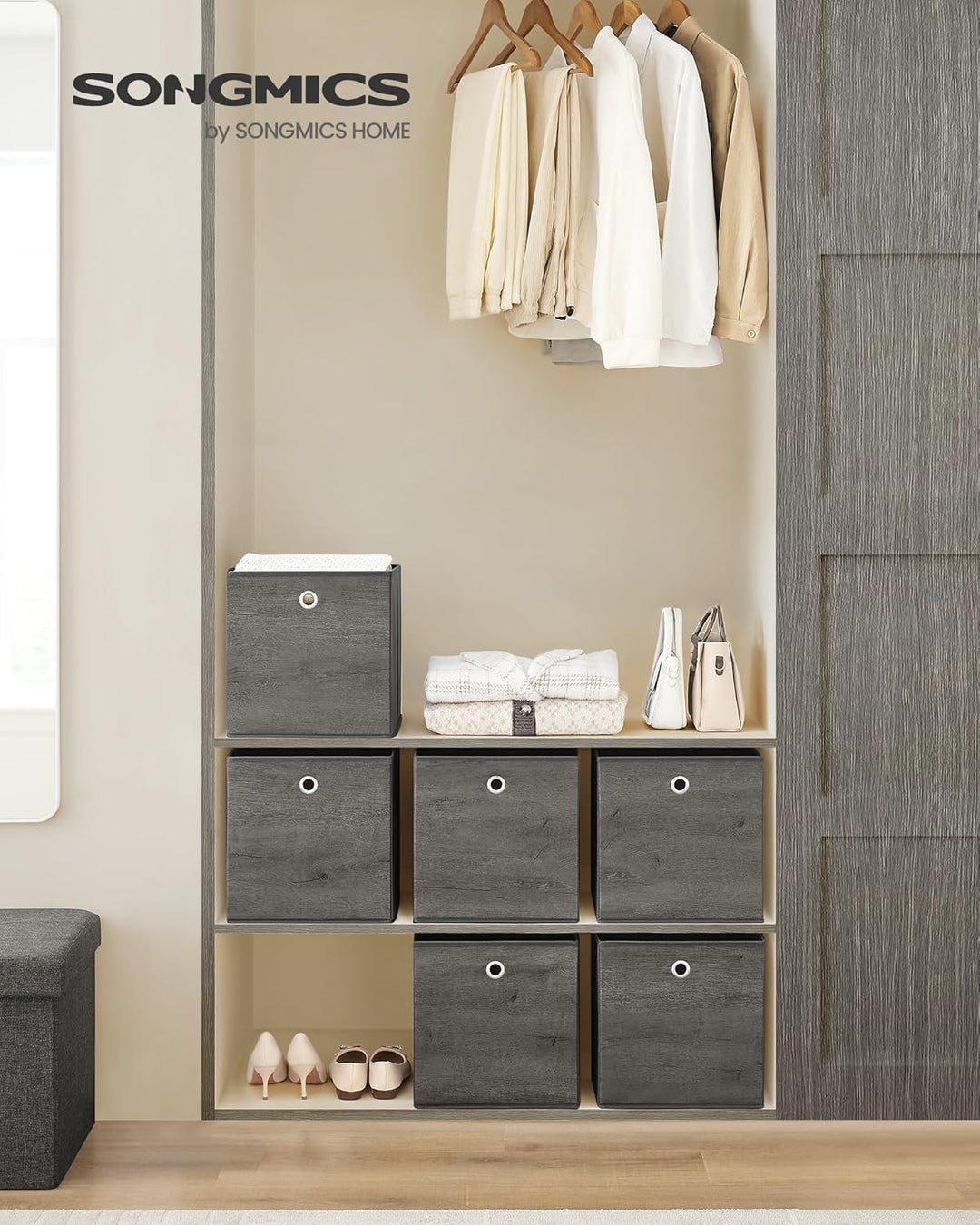 SONGMICS Aufbewahrungsbox, 6er Set, Ordnungsboxen, Vliesstoff, Faltbox, 30 x 30 x 30 cm, Stoffbox, f