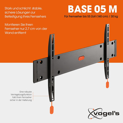 Vogel's BASE 05M flache TV Wandhalterung für 32-55 Zoll (81-140 cm) Fernseher, Flach, Max. 30 kg, Ha