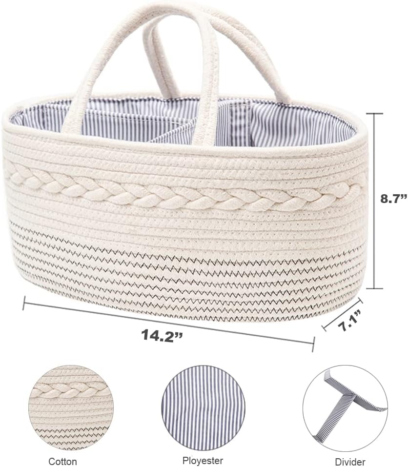 Baby Windel Caddy Organizer，Multifunktionale Aufbewahrungsbox für Windeln， mit wechselbaren Fächern,