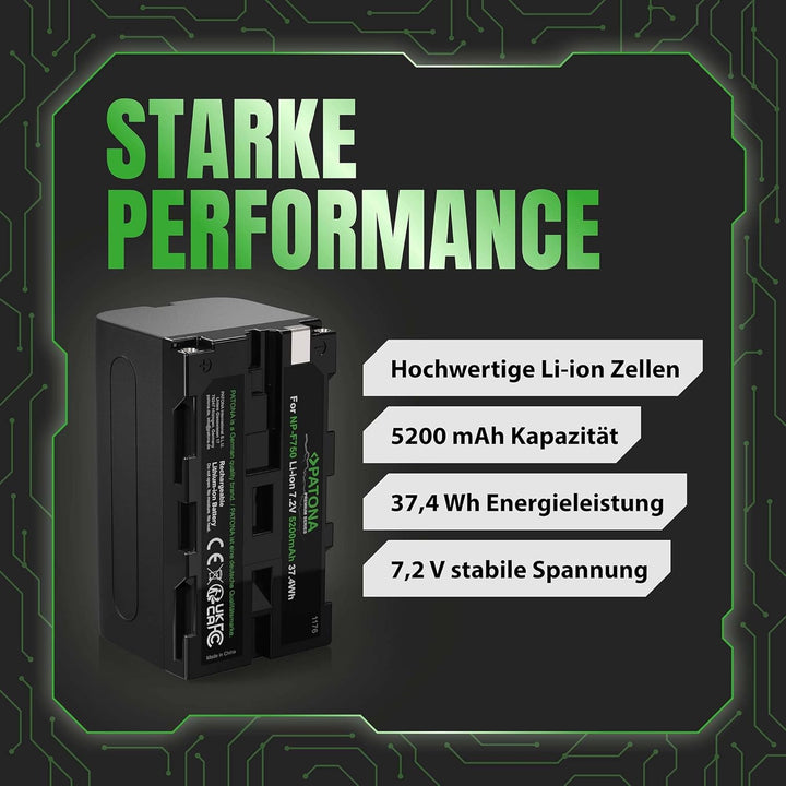 PATONA 2X Premium NP-F750 Akku 5200mAh Ersatzakku kompatibel mit Sony Camcorder, LED Indikatoren Bel