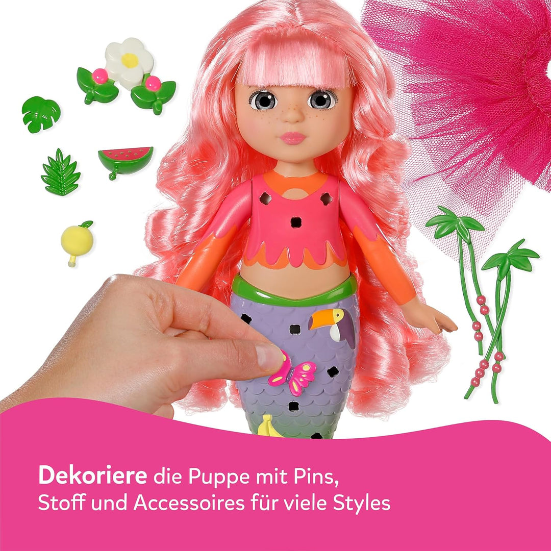 Baby Born Glam Up Sunshine, Meerjungfrau mit Langen rosa Haaren Haaren mit UV-Farbeffekt, zum Stylen