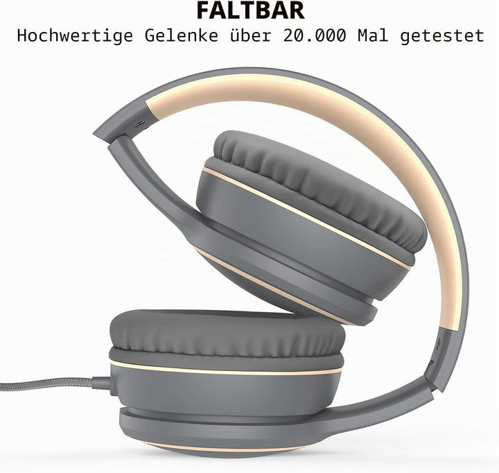 RORSOU R10 Over-Ear-Kopfhörer mit Mikrofon, leichte Faltbare Stereo-Bass-Headset mit 1,5 m verschlin
