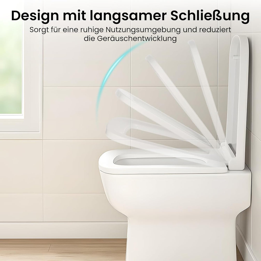 Toilettendeckel Eckig 36x42x4 cm mit Absenkautomatik & Montageset – Quadratischer WC-Sitz Weiss, Sof