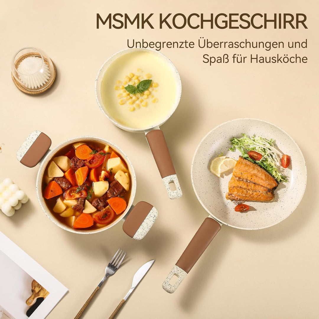 MSMK 18 cm Creme Keramik Antihaft Milchtopf mit Deckel, Für alle Herdarten geeignet, Induktionsgeeig