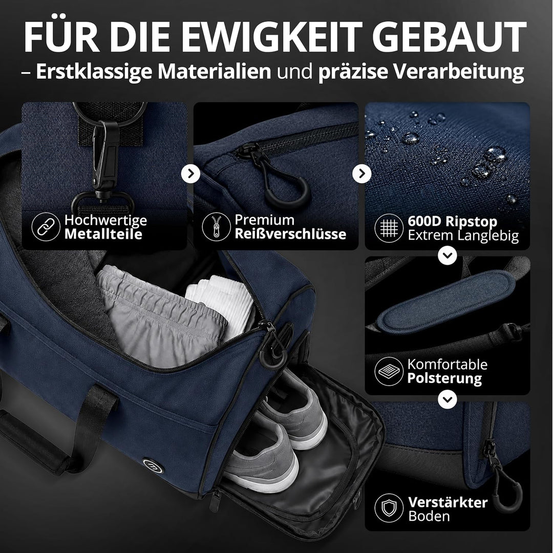 Sporttasche Herren Trainingstasche Damen + Schuhfach Nassfach | 40/60L mit Rucksack-Funktion, 30/50L