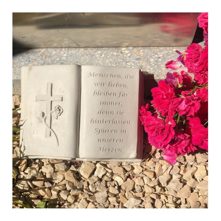 Radami Buch mit 3D Kreuz Gedenkstein Grabbuch Grabschmuck Grabdeko ca.800g Natur