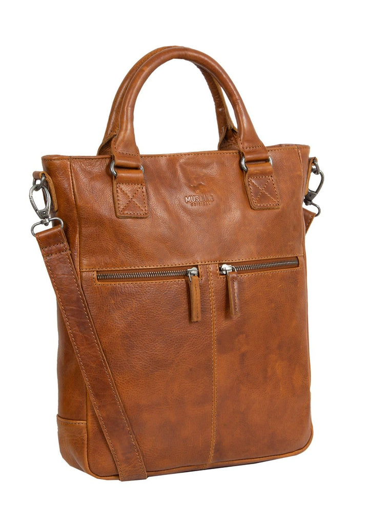Mustang Memphis Leder Umhängetasche Shopper Cognac