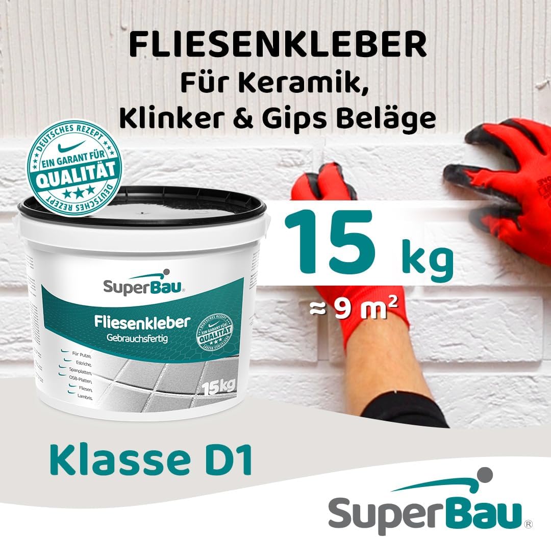 SuperBau Gebrauchsfertiger Kleber - Dispersionskleber für Fliesen - Flexmörtel Weiss für Terrakotta