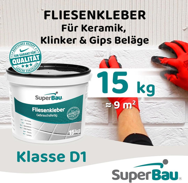 SuperBau Gebrauchsfertiger Kleber - Dispersionskleber für Fliesen - Flexmörtel Weiss für Terrakotta